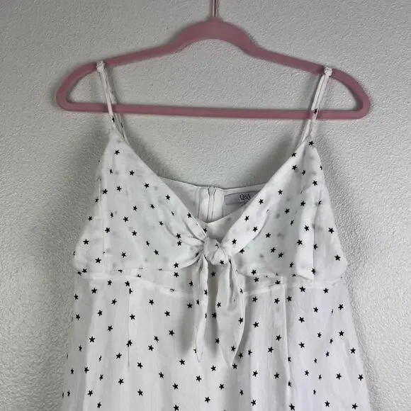 Q&A White Star Print Tie Front Tiered Mini Dress Size M NWT - Picture 2 of 7